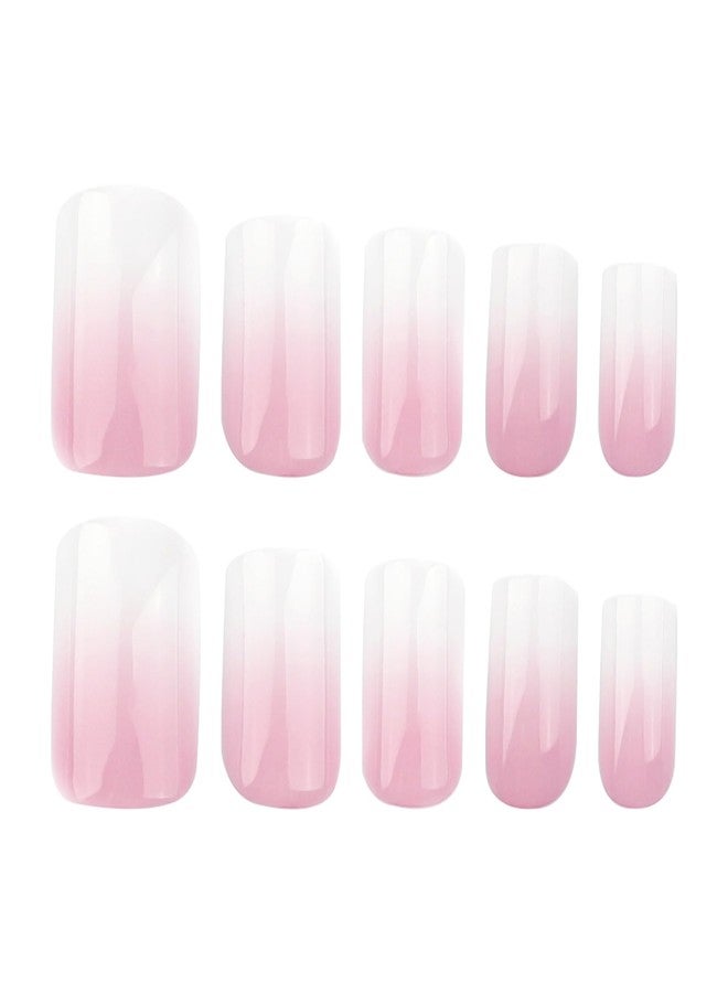 TOGZOM 24Pcs Ombre Press on Nails Medium Square Acrylic Fake Nails Pink White Gradation Fake Nails Glossy False Nails Ombre Stick on Nails Full Cover Glue on Nails for Women Girls Nails Decoration - Image 2